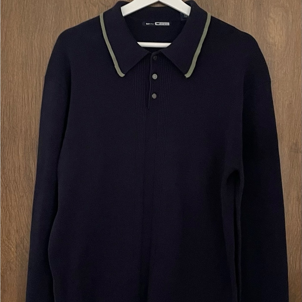 Vintage Wilke Rodriguez men’s navy 100% cotton green border sweater, size L